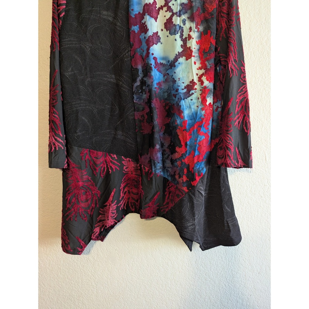 Calessa Womens XL Red‎ Blue Black Abstract Burnout Velvet Patchwork Tunic Top - Picture 15 of 15